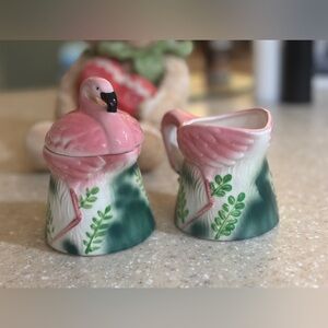 Rare Vintage 1982 Sarsaparilla Deco Design Flamingo Creamer & Sugar with lid